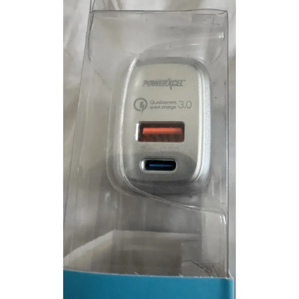 PowerXcel Dual Port Wall Charger Type-C +USB Output Power Delivery Up To 20W NEW